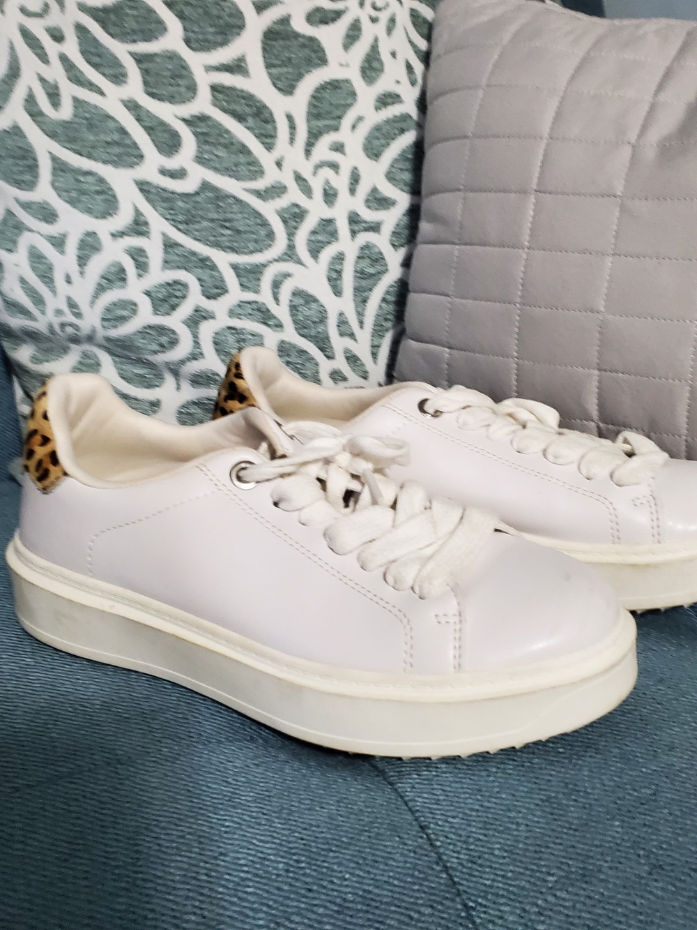 Steve Madden White Platform Sneakers with Leopard Heel Accent